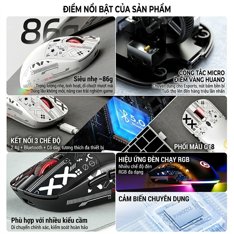 Đặc Điểm Nổi Bật Của Chuột Gaming Không Dây 3 Model Kết Nối G18