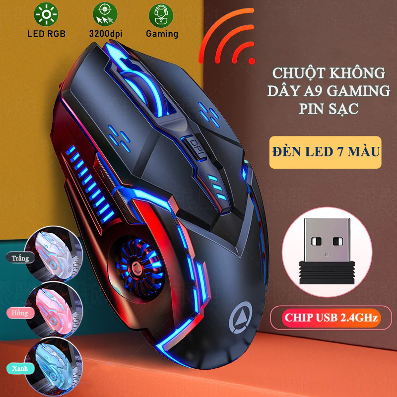 Địa Chỉ Mua Sỉ Chuột Gaming Không Dây Kết Nối 2.4G LED RGB 3200DPI Chơi Game, Chuột Văn Phòng A9 Tại TPHCM - Khosivn.com