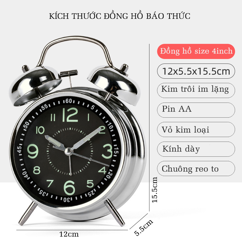 Thông Số Kỹ Thuật Của Đồng Hồ Chuông Reo Báo Thức Để Bàn Kim Trôi Có Đèn Thân Kim Loại DHCR-Thạnh Anh