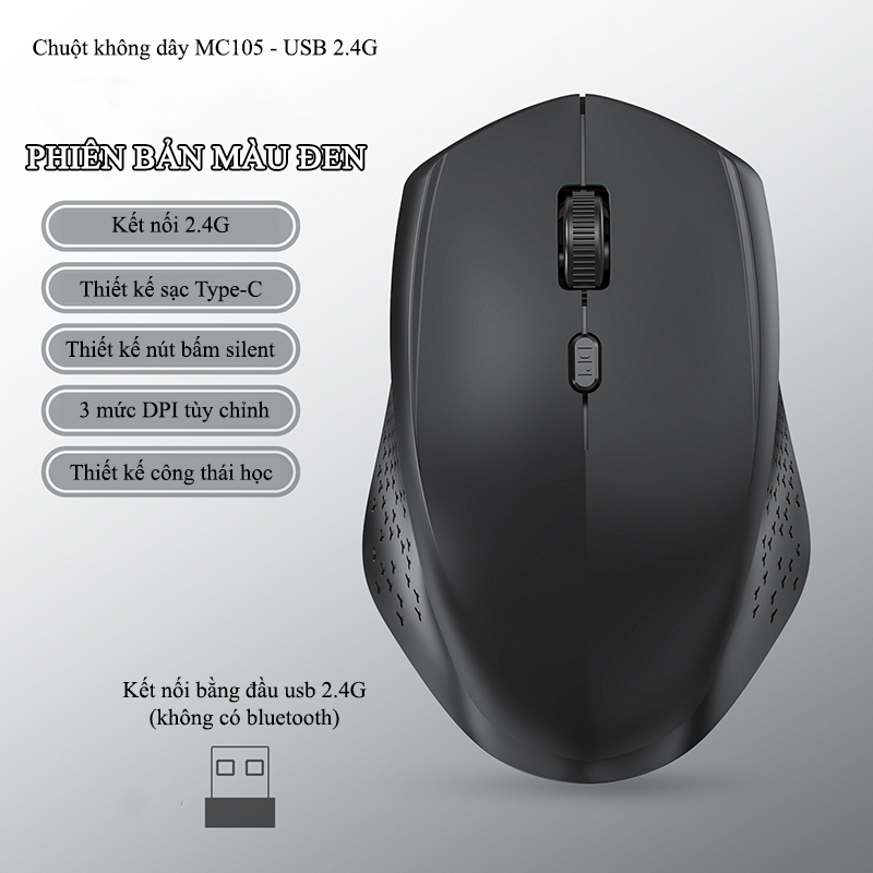Địa Chỉ Mua Sỉ Chuột Gaming Không Dây Bluetooth 2.4G Nút Bấm Silent Công Thái Học MC105 Tại TPHCM