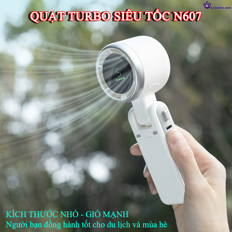 Quạt Turbo Cầm Tay Tích Điện Gió Mạnh 5 Cấp Độ Gió Kèm Dây Đeo Cổ N607
