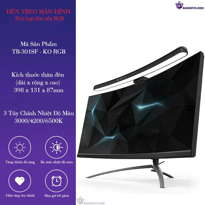 Địa Chỉ Mua Sỉ Đèn Treo Màn Hình Máy Vi Tính Cong Kẹp Màn Hình PC Có Đèn LED RGB Điểu Chỉnh Độ Sáng Cong 40cm TB-301SFS Tại TPHCM