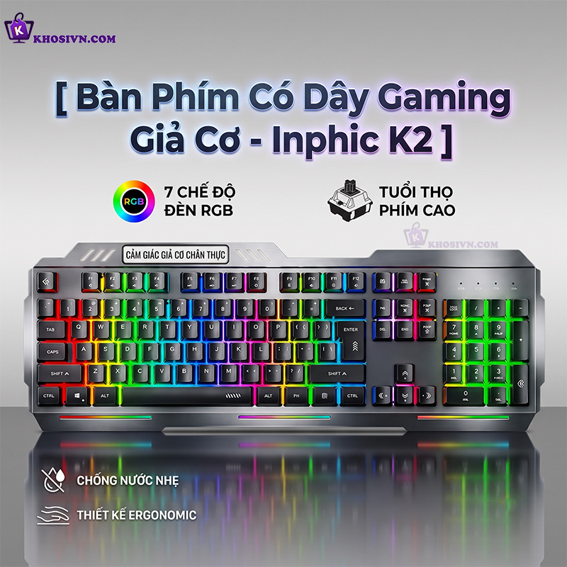 Bàn Phím Có Dây Giả Cơ Gaming Có Dây Full Size 104 Phím - Inphic K2