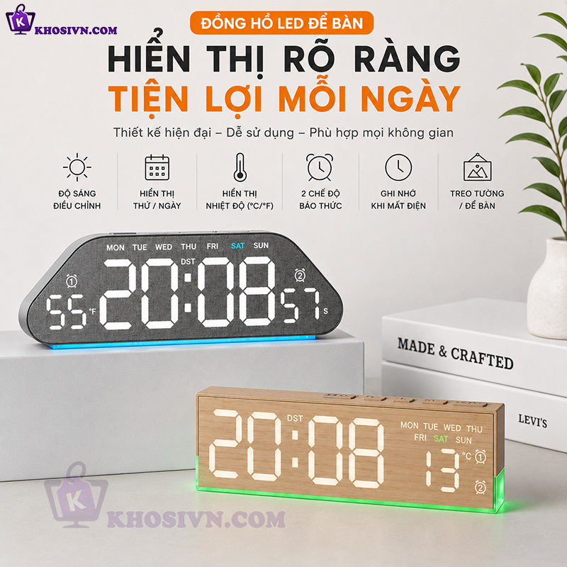 Đồng Hồ LED Để Bàn Decor Đa Năng Có Báo Thức Và LED Nền - 5532/5535