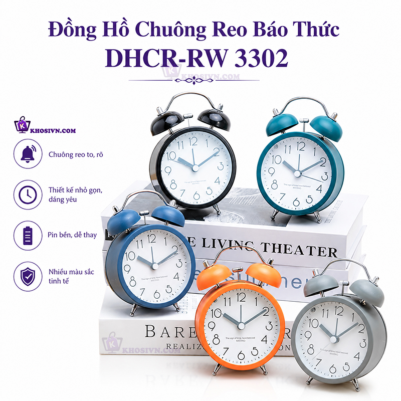 Đồng Hồ Chuông Reo Báo Thức Để Bàn Kim Trôi Báo Thức Thiết Kế Nhỏ Gọn RW 3302