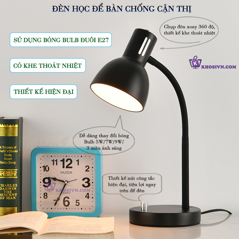 Tại Sao Bạn Nên Mua Đèn Học Cắm Điện Để Bàn Đế Hợp Kim Chống Cận Bảo Vệ Mắt Không Kèm Bóng D1007 Tại Khosivn?