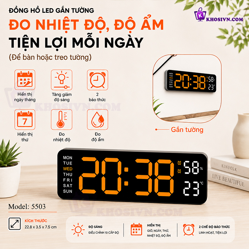 Địa Chỉ Mua Sỉ Đồng Hồ LED Để Bàn Decor, Đồng Hồ Báo Thức Để Bàn Hiển Thị Thời Gian Nhiệt Độ - 5503 Tại TPHCM - Khosivn.com