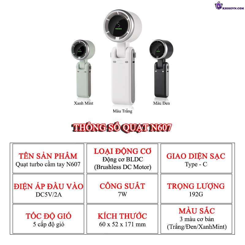 Thông Số Kỹ Thuật Của Tính Năng Nổi Bật Của Quạt Turbo Cầm Tay Tích Điện Gió Mạnh 5 Cấp Độ Gió N607