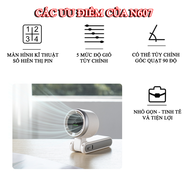 Tính Năng Nổi Bật Của Quạt Turbo Cầm Tay Tích Điện Kèm Dây Đeo Cổ N607