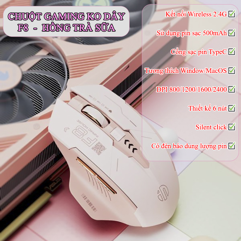 Thông số kỹ thuật của Chuột Gaming Inphic Không Dây 2400 DPI Nút Bấm Im Lặng Thiết Kế Công Thái Học - Inphic F8