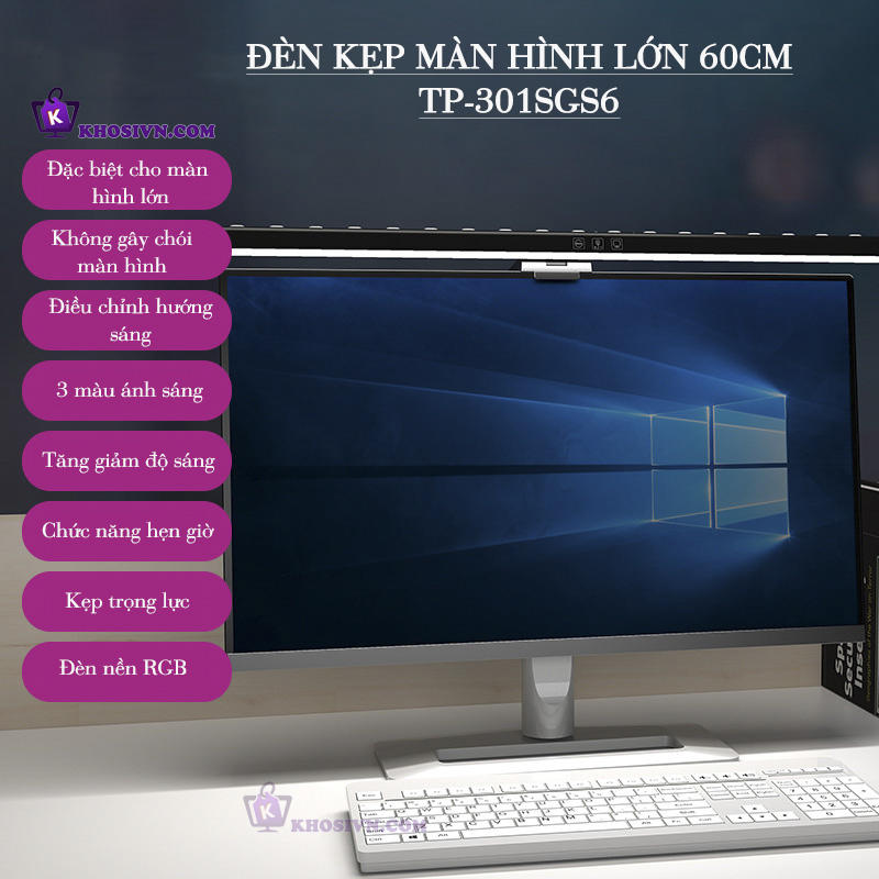 Đèn Treo Màn Hình Máy Vi Tính Chống Mỏi Mắt Size 60cm Có Đèn Nền RGB Điều Chỉnh Độ Sáng TB-301SGS6