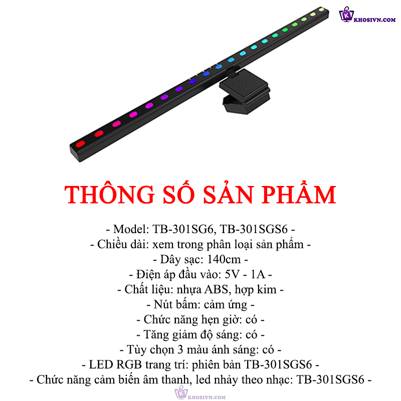 Thông Số Của Đèn Treo Màn Hình Máy Vi Tính Size 60cm Có Đèn Nền RGB Điều Chỉnh Độ Sáng TB-301SGS6