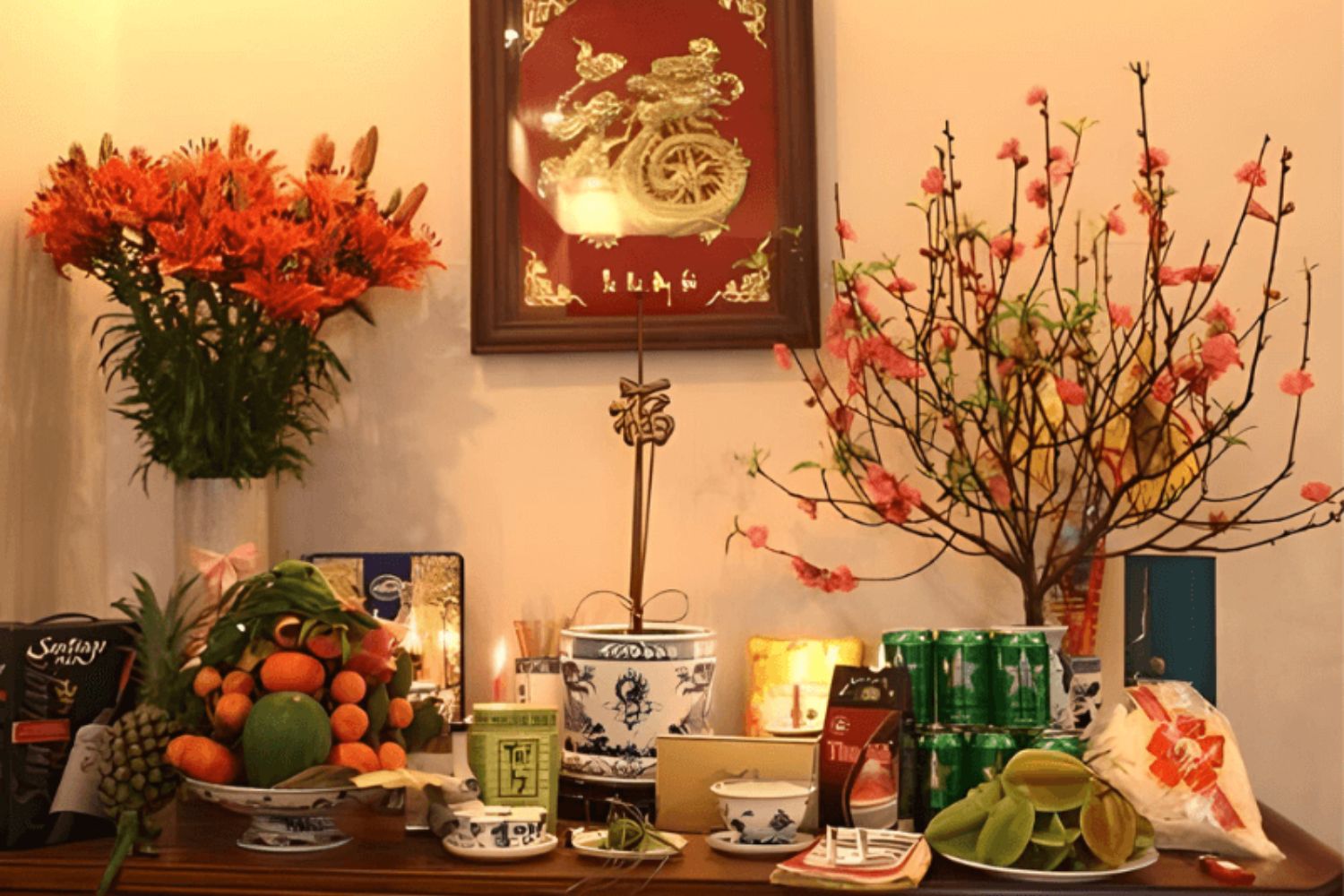 Bát hương gia tiên thờ chung với thần linh