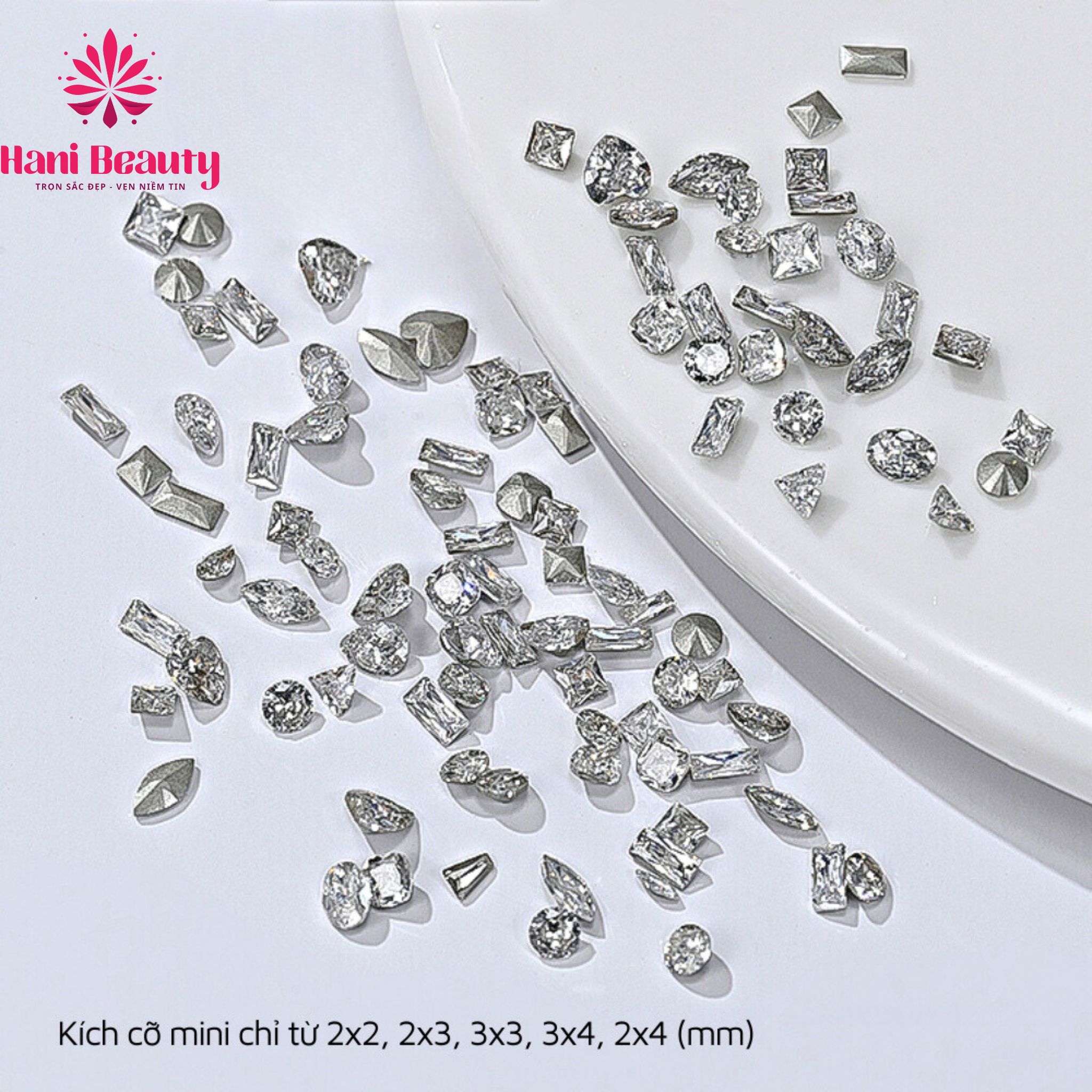 Set đá khối mini bạc gắn móng 100 viên
