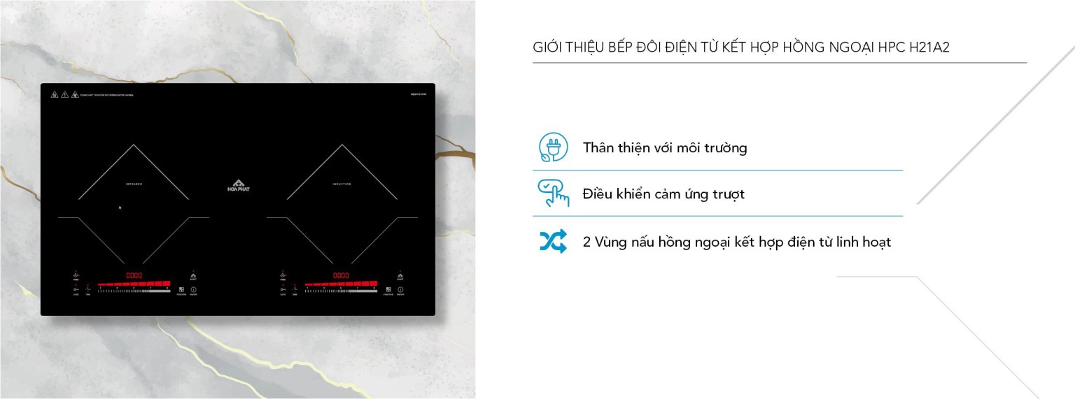 Bếp đôi điện từ kết hợp hồng ngoại Hòa Phát HPC H21A2