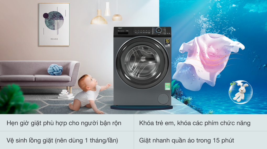 Máy giặt Aqua Inverter 8.5 Kg AQD-A852J.BK
