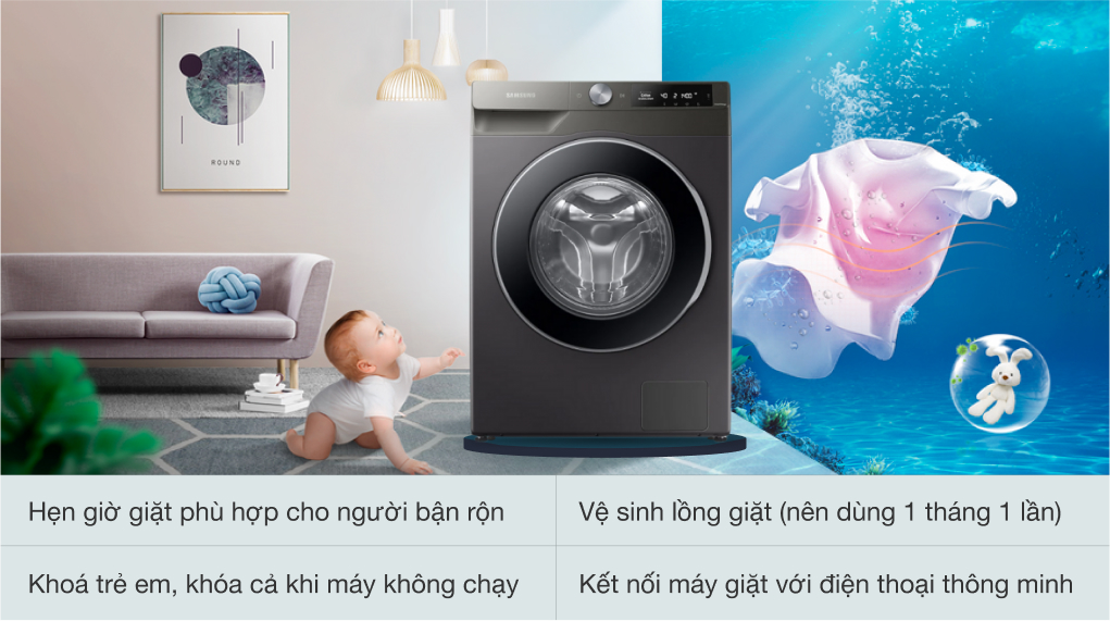 Máy giặt Samsung Inverter 9 Kg WW90T634DLN/SV