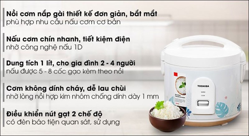 Nồi cơm nắp gài Toshiba 1 lít RC-10JH2PV(B)