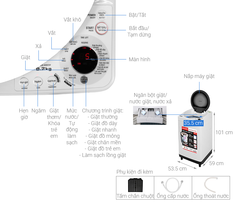 Máy giặt Sharp 8.2 Kg ES-W82GV-H