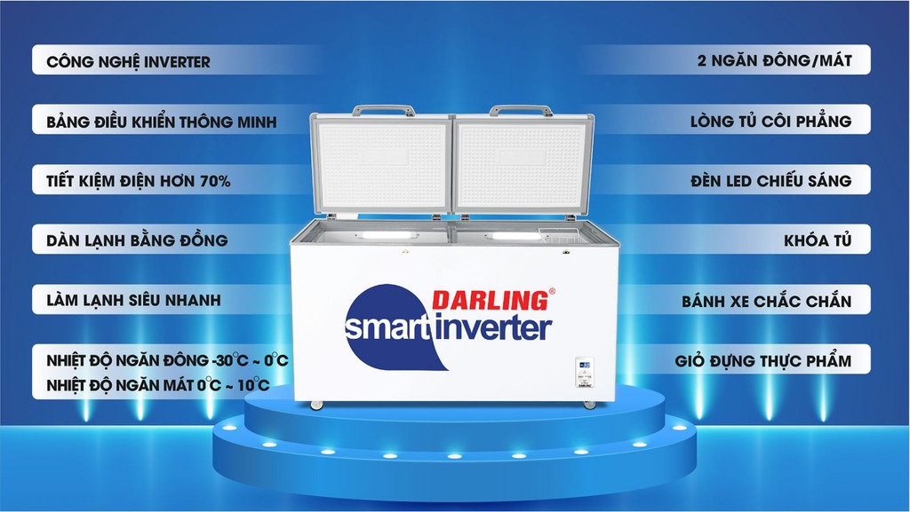 Tủ Đông Mát Darling Inverter 370 Lít DMF-3699WSI