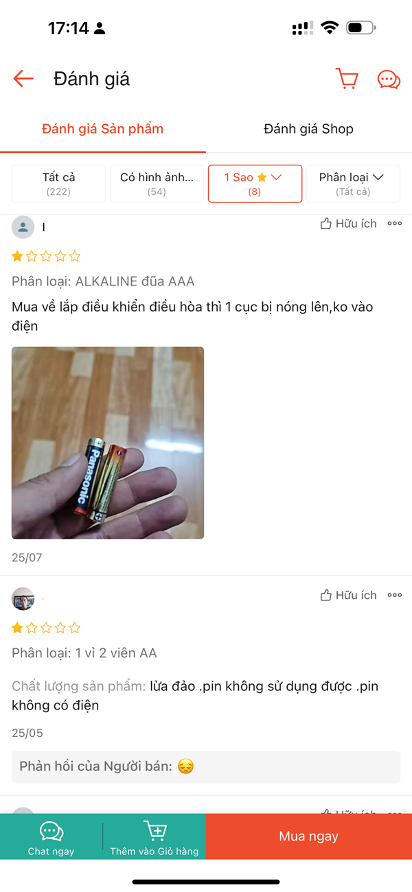 Đánh giá 1 sao pin giả