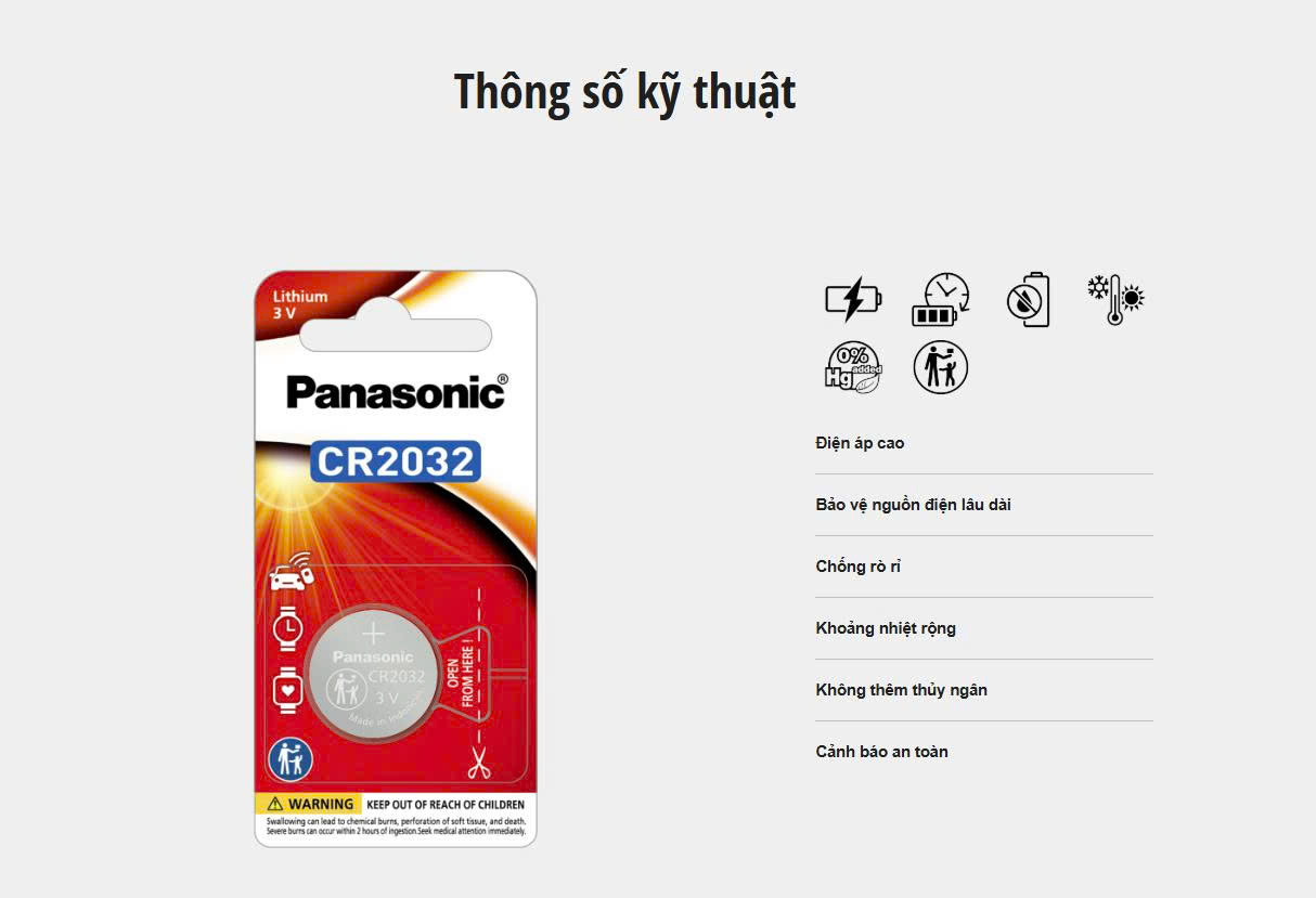 Pin Panasonic CR2032 vỉ 1 chính hãng