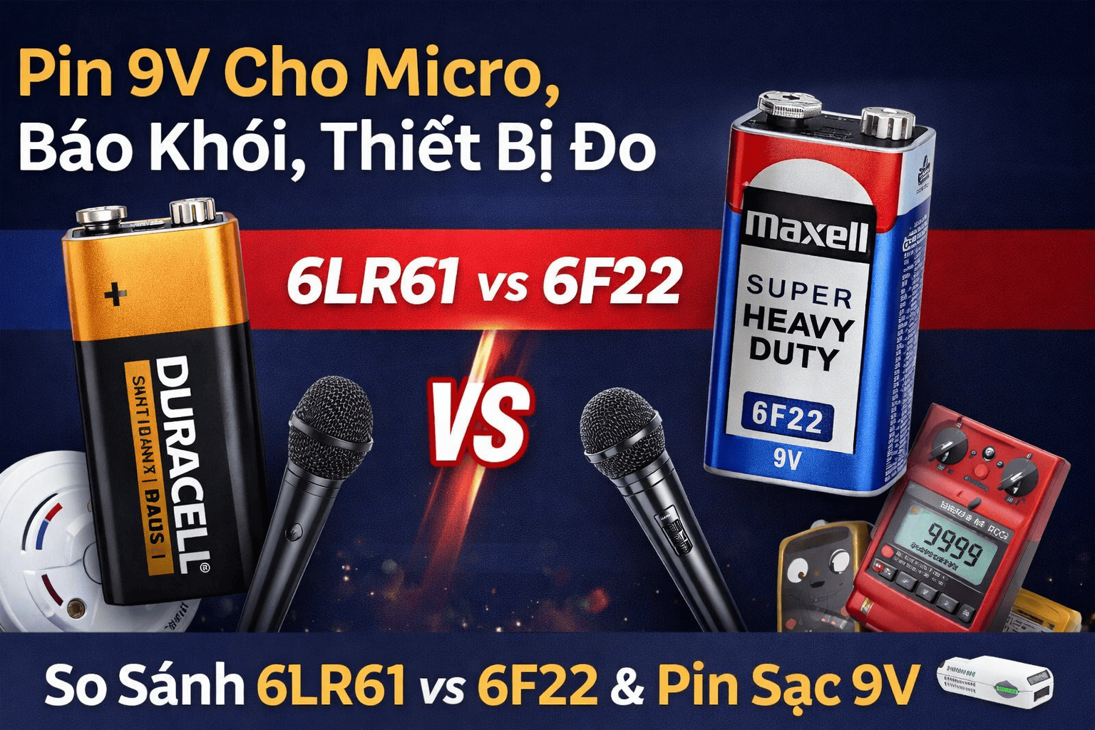 Pin vuông 9V 6F22, 6LR61