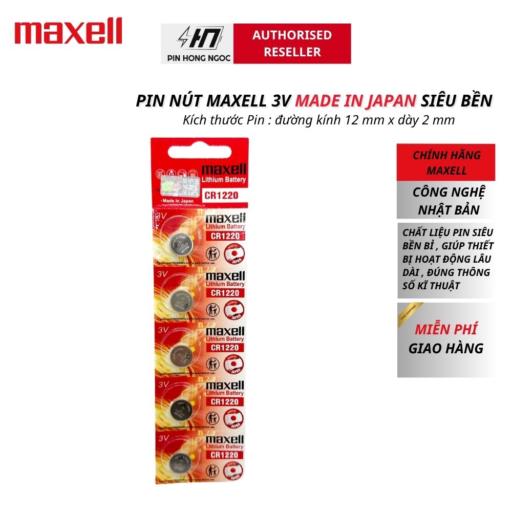 Pin CR1220 Maxell 3V chính hãng – sản xuất tại Nhật Bản