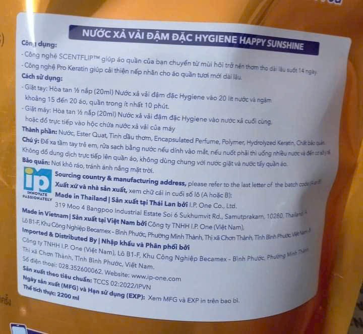 Nước xả vải HYGIENE HAPPY SUNSHINE 2200ml