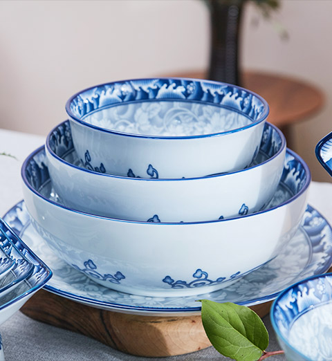 Bộ bát trong bộ bát đĩa thắp hương Sambo họa tiết xanh thanh lịch