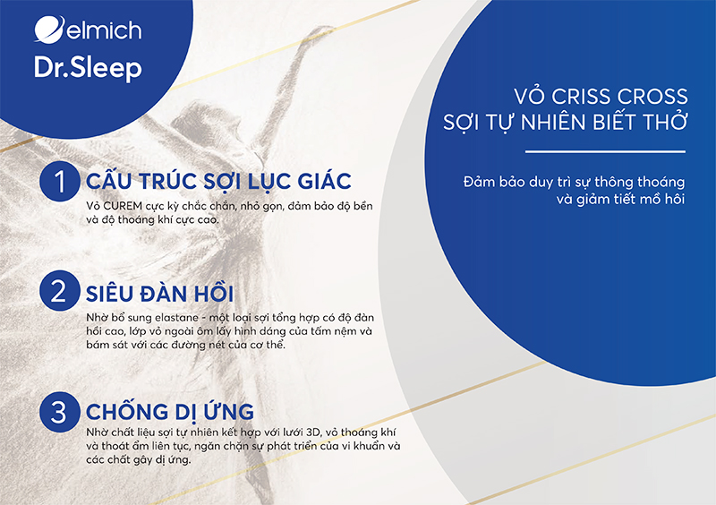 Vỏ Criss-Cross bám sát chính xác hình dạng của nệm, bám sát các đường cong của cơ thể bạn nâng đỡ và bảo vệ cơ thể và cột sống