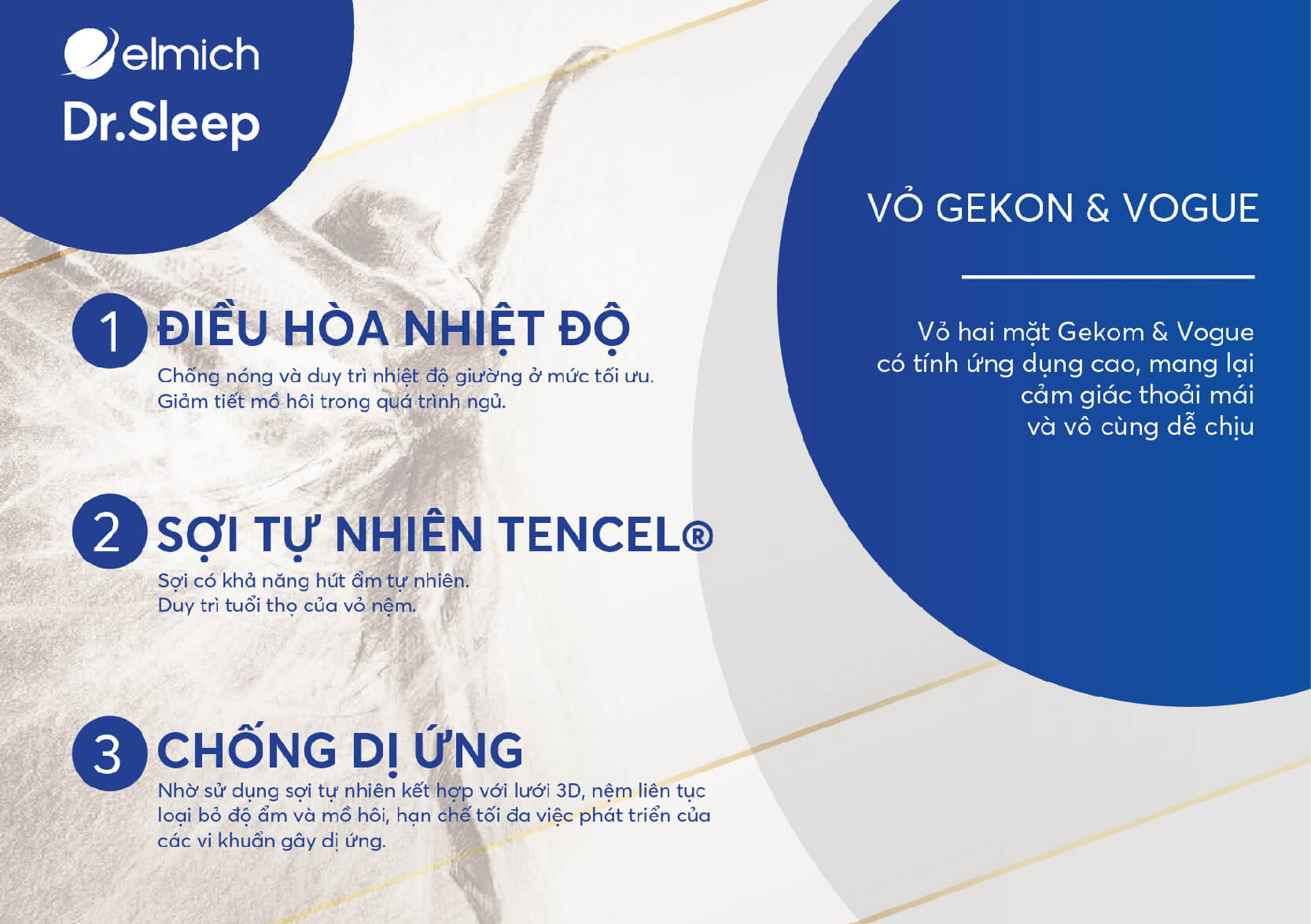 Vỏ nệm kháng khuẩn, dễ tháo và giặt sạch, mặt dưới xử lý chống trượt nên phù hợp với mọi loại giường