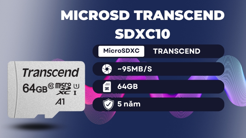 Thẻ nhớ MicroSD Transcend SDXC10 64GB 95MB/s TS64GUSD300S