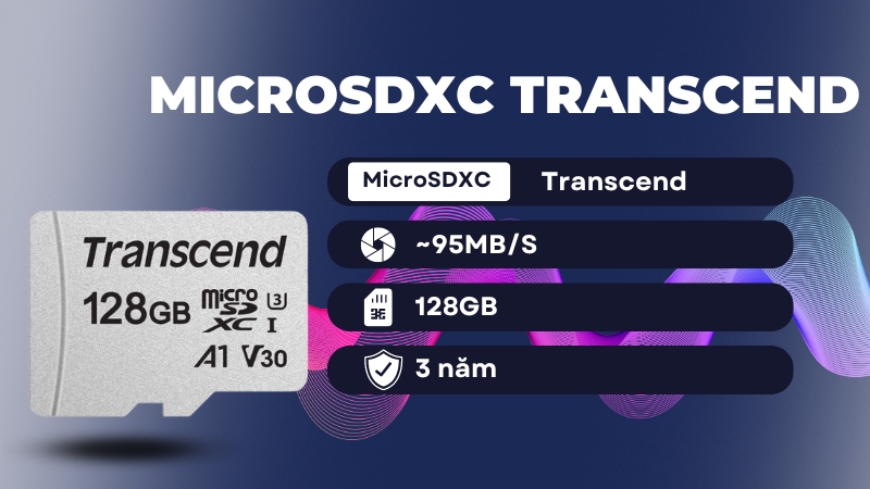 Thẻ nhớ MicroSDXC Transcend 128GB 95MB/s TS128GUSD300S-A
