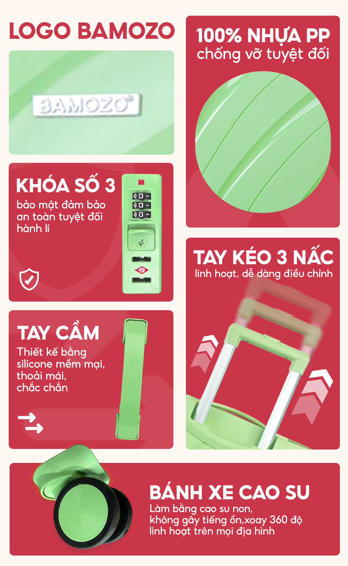 Thông số chi tiết vali siêu nhẹ Bamozo Nancy