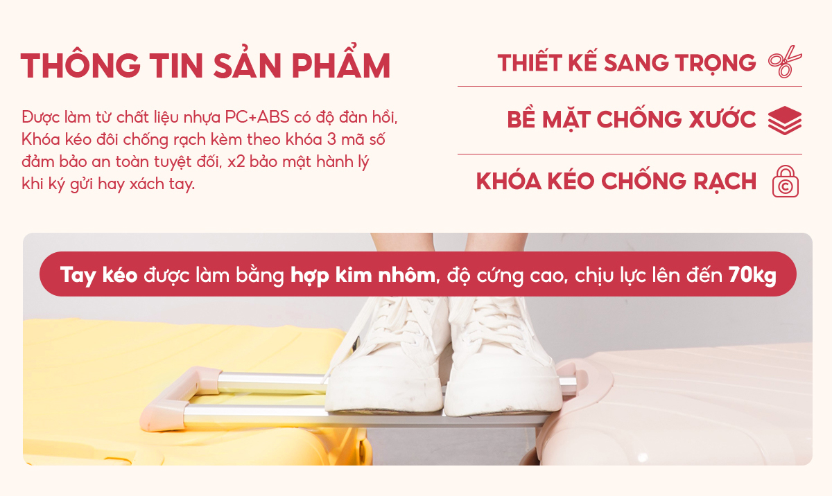 Thông số chi tiết vali siêu nhẹ Bamozo Nancy