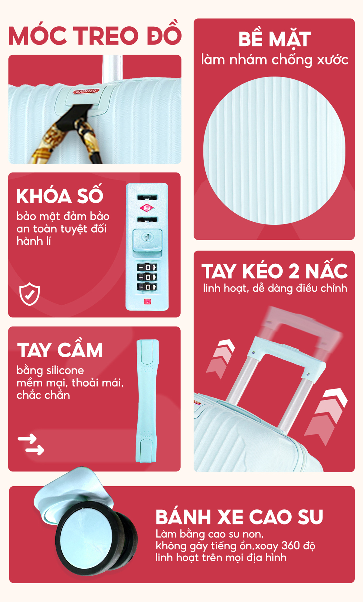 Tính năng nổi bật vali kéo du lịch Bamozo 8801