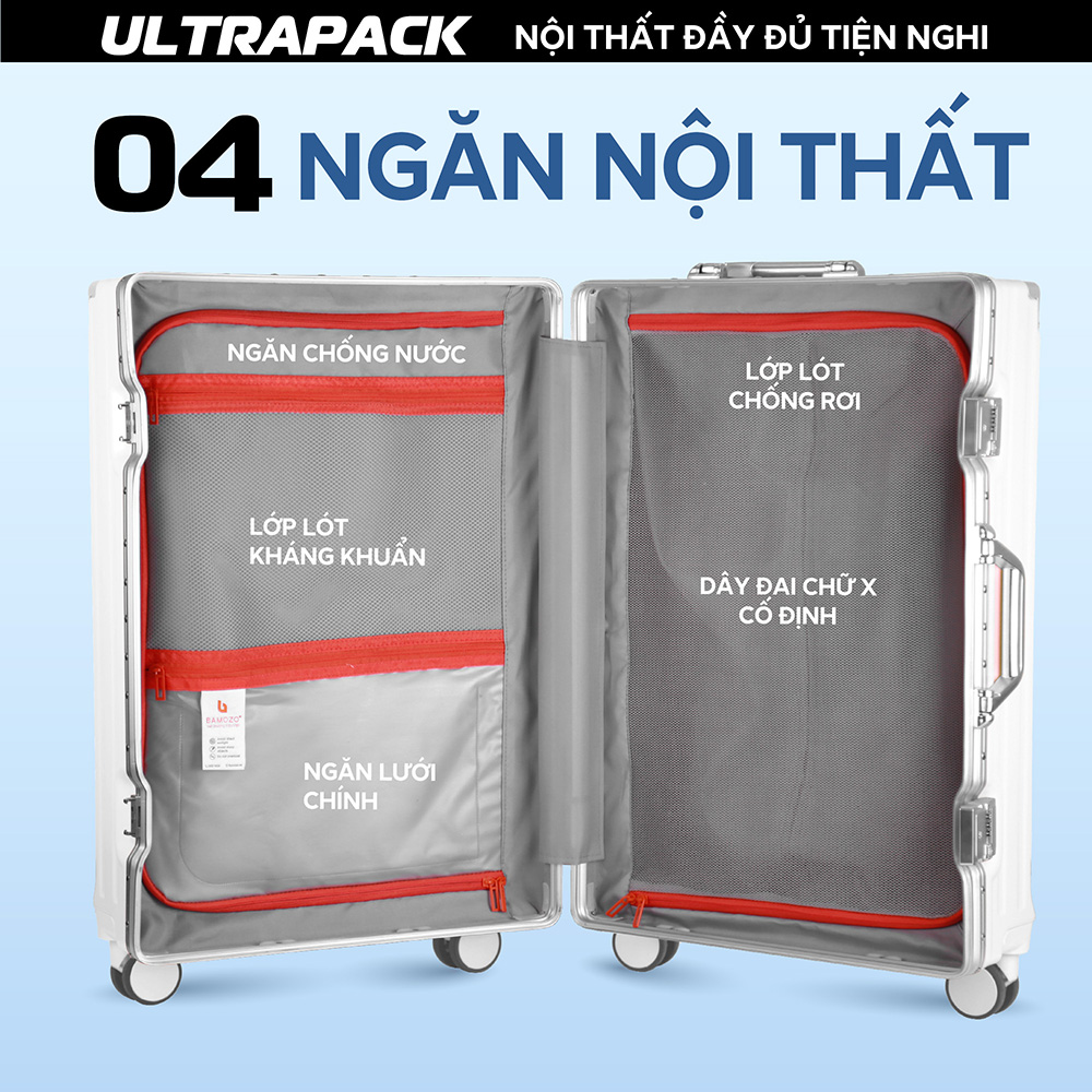 Vali Bamozo Khung Nhôm ULTRAPACK Size 22/24/28 Cao Cấp Tăng Sức Chứa Hành Lý