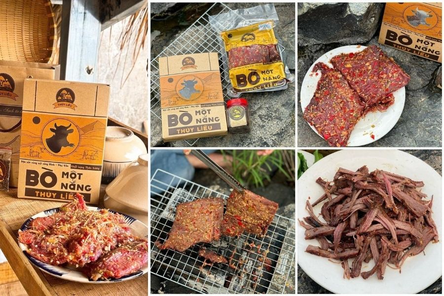 Quán bán bò một nắng muối kiến vàng Phú Yên ngon