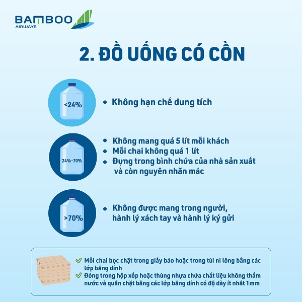 Quy định về đồ uống có cồn khi sử dụng hãng bay Bamboo Airways