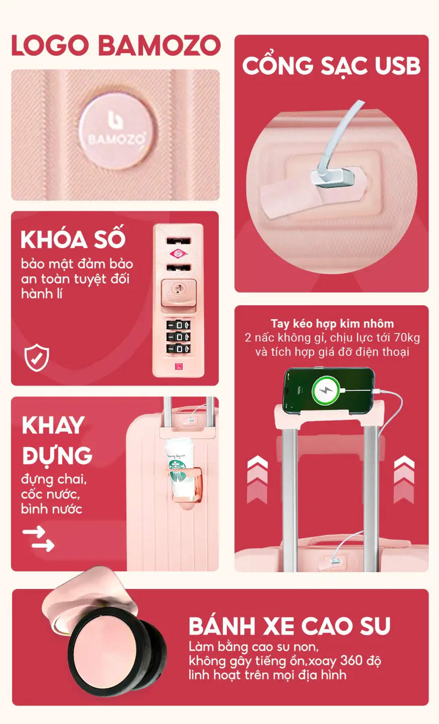 Vali Du Lịch Bamozo 8812 Cao Cấp Size 20/24