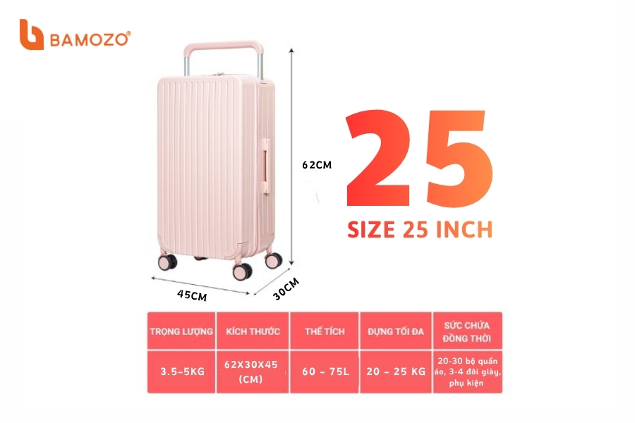 Kích thước vali size 25 inch