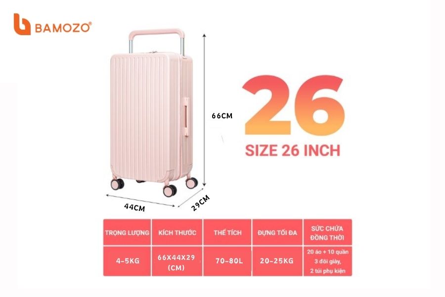 Kích thước vali size 26 inch