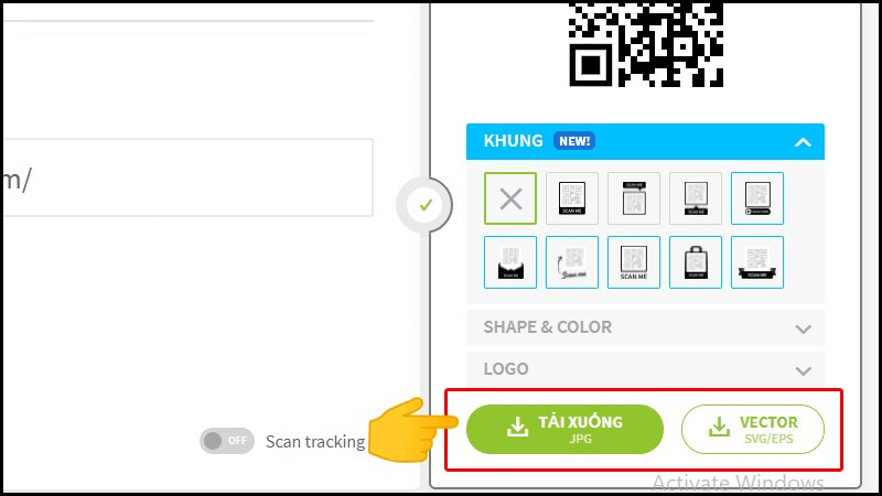 Lựa chọn khung QR và nhấn tải xuống để hoàn tất thiết kế mã QR cá nhân.