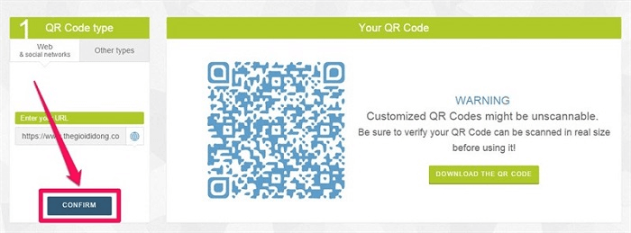 Nhấn Confirm để xác nhận mã QR cá nhân.