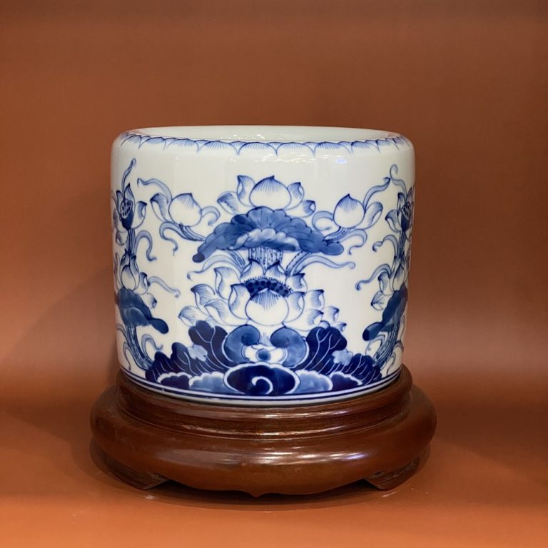 Bát Hương Hoa Sen Men Lam - Gốm Sứ Phúc Lộc Viên Minh