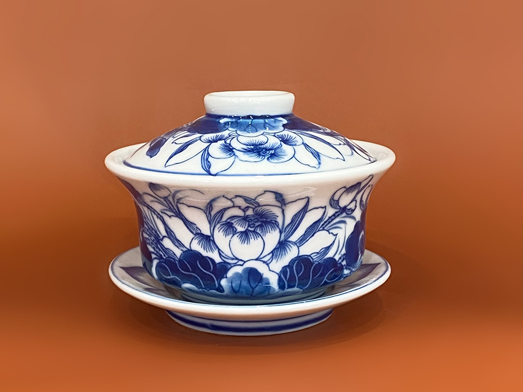 Bát Sâm Thờ Cúng Men Lam Vẽ Hoa Sen - Gốm Sứ Bát Tràng - Phúc Lộc Viên Minh