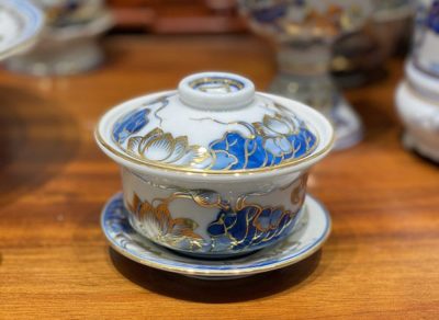 Bát Sâm Thờ Gốm Sứ Bát Tràng Men Lam Vẽ Vàng Kim - Phúc Lộc Viên Minh