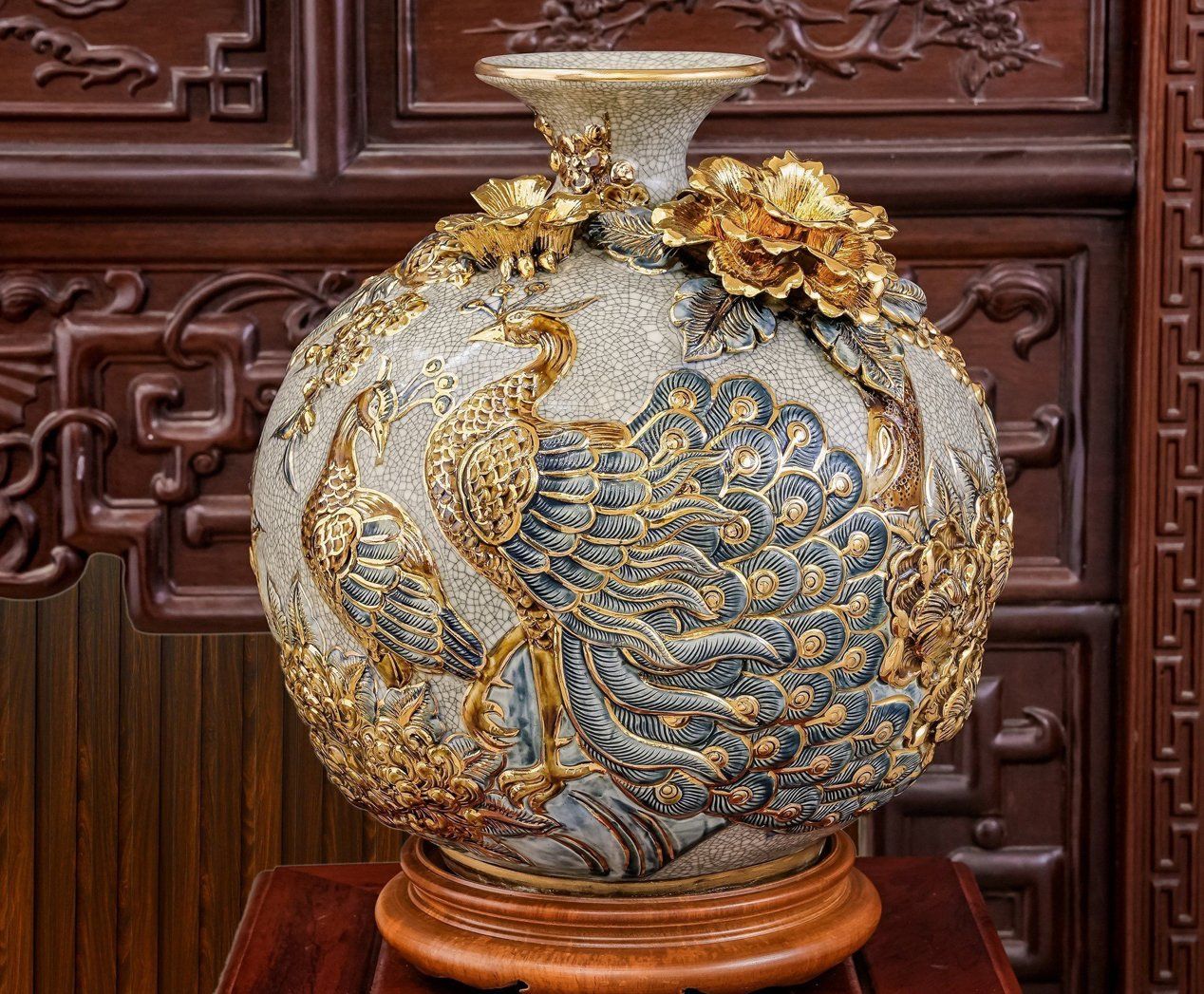 Bình Hút Lộc Công Thành Danh Toại Vẽ Vàng 24k - Gốm Sứ Bát Tràng - Phúc Lộc Viên Minh