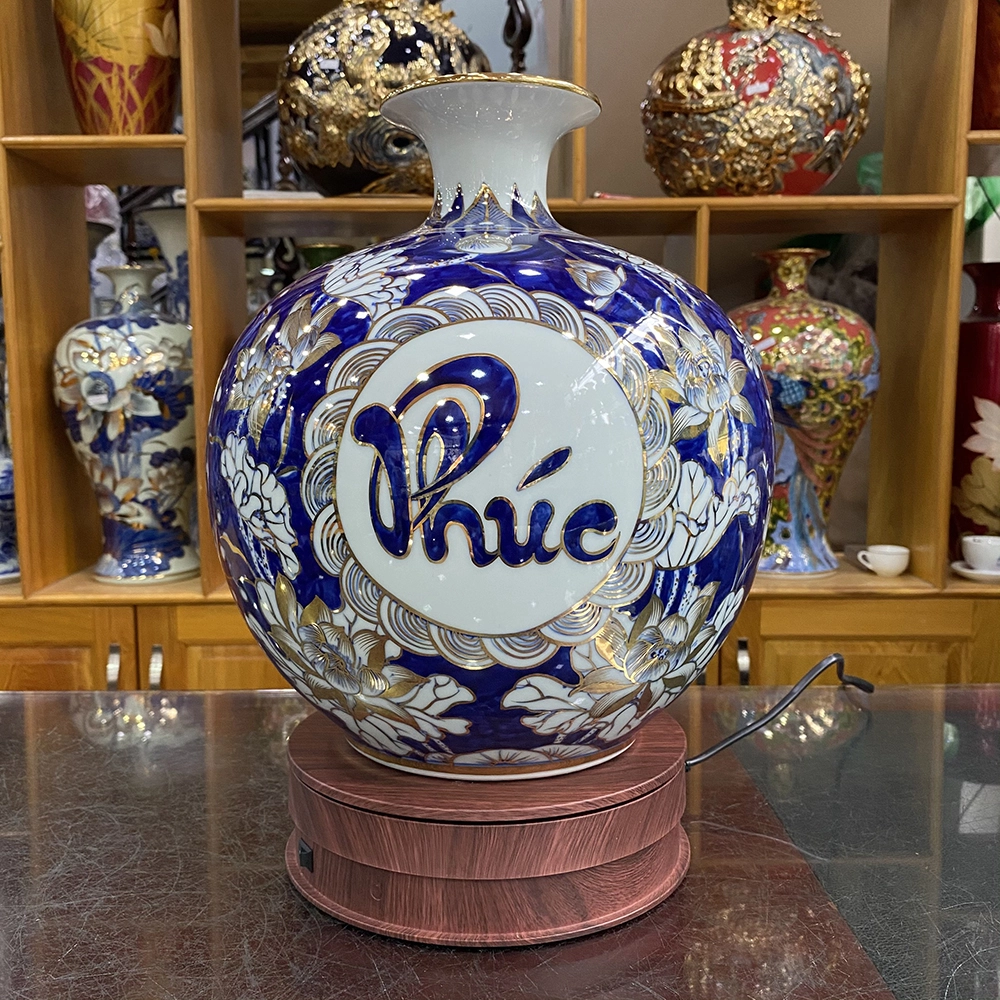 Bình Hút Lộc Phúc Lộc Thọ Vẽ Vàng Kim - Gốm Sứ Bát Tràng - Phúc Lộc Viên Minh